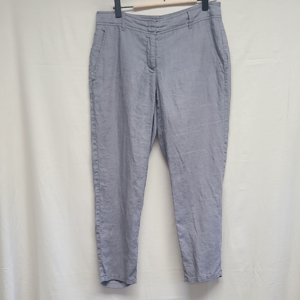 Eileen Fisher Organic Linen Pants Gray Tapered Pull On Casual Size 2